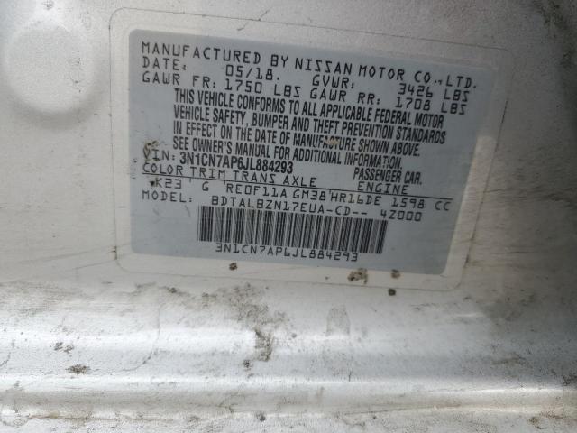 3N1CN7AP6JL884293 - 2018 NISSAN VERSA S 银色 照片 12