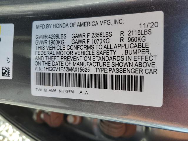 1HGCV1F52MA015625 - 2021 HONDA ACCORD EXL GRAY photo 13