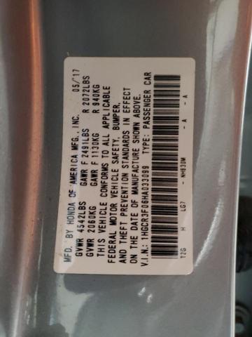 1HGCR3F06HA033099 - 2017 HONDA ACCORD EXL SILVER photo 13