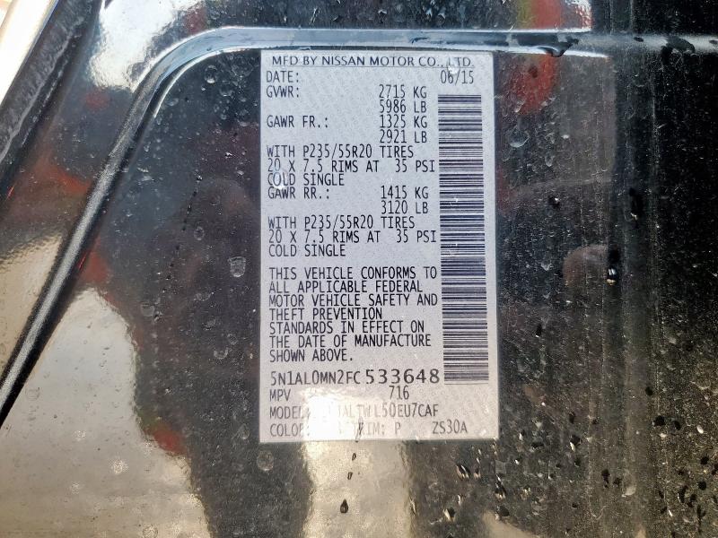 5N1AL0MN2FC533648 - 2015 INFINITI QX60 BLACK photo 13