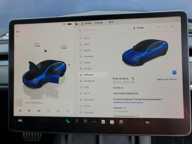 5YJ3E1ECXNF321737 - 2022 TESLA MODEL 3 Blau Foto 9