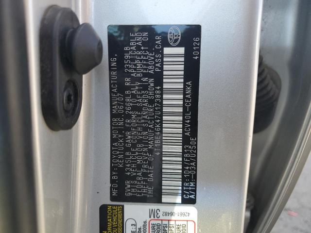 4T1BE46K47U173884 - 2007 TOYOTA CAMRY CE SILVER photo 12