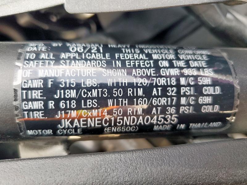 JKAENEC15NDA04535 - 2022 KAWASAKI EN650 C BLACK photo 9