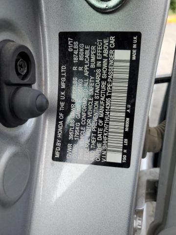SHHFK7H71HU414365 - 2017 HONDA CIVIC EXL SILVER photo 12