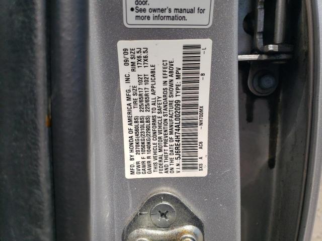 5J6RE4H74AL002099 - 2010 HONDA CR-V EXL SILVER photo 13