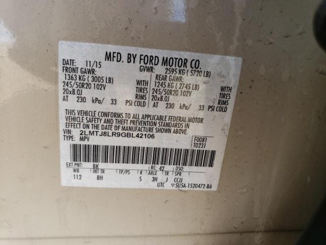 2LMTJ8LR9GBL42106 - 2016 LINCOLN MKX RESERVE 米色 照片 12