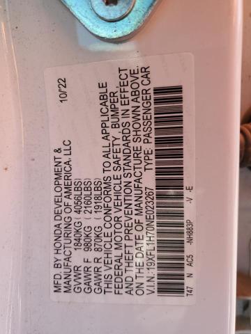 19XFL1H70NE023267 - 2022 HONDA CIVIC EXL WHITE photo 12