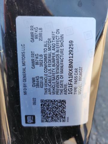 1G1FA1RX8N0129259 - 2022 CHEVROLET CAMARO LS შავი ფოტო 13