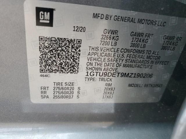 1GTU9DET9MZ190206 - 2021 GMC SIERRA K1500 SLT GRAY photo 13