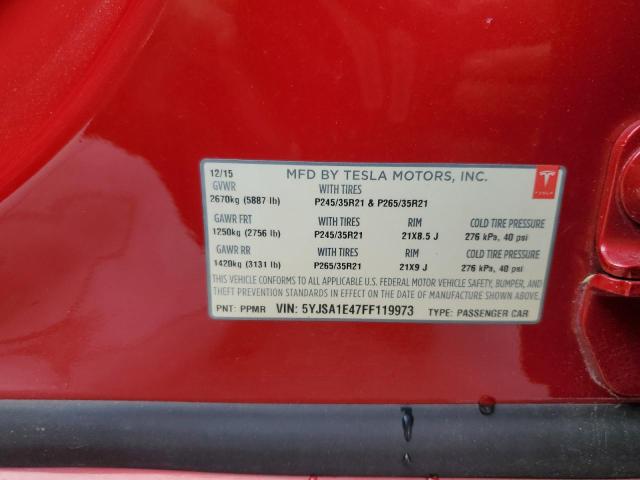 5YJSA1E47FF119973 - 2015 TESLA MODEL S 红色 照片 14