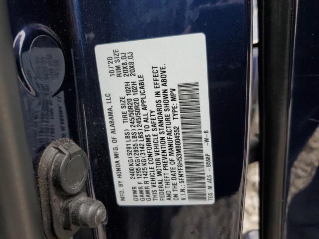 5FNYF8H53MB004552 - 2021 HONDA PASSPORT EXL Azul foto 12