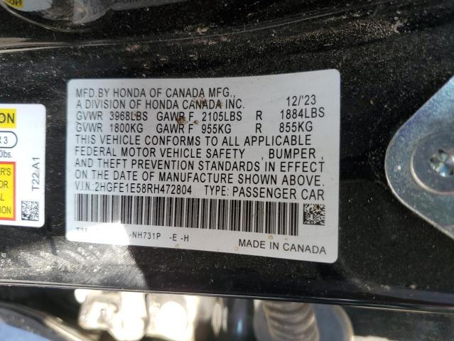 2HGFE1E58RH472804 - 2024 HONDA CIVIC SI BLACK photo 12