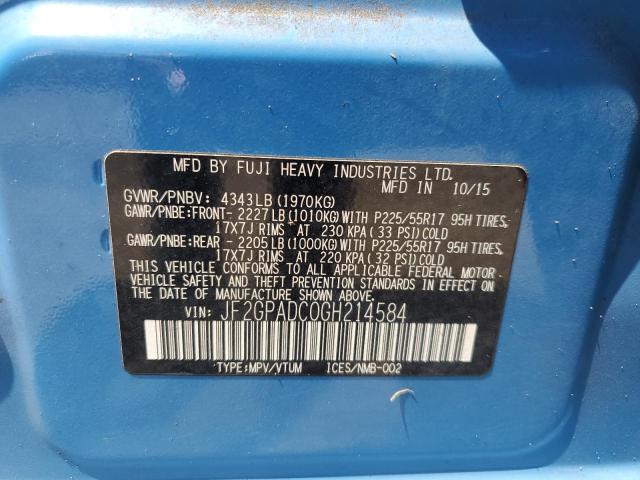 JF2GPADC0GH214584 - 2016 SUBARU CROSSTREK PREMIUM 蓝色 照片 12