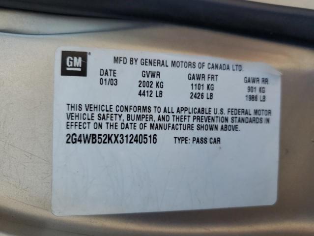 2G4WB52KX31240516 - 2003 BUICK REGAL LS ბეჟი ფოტო 12