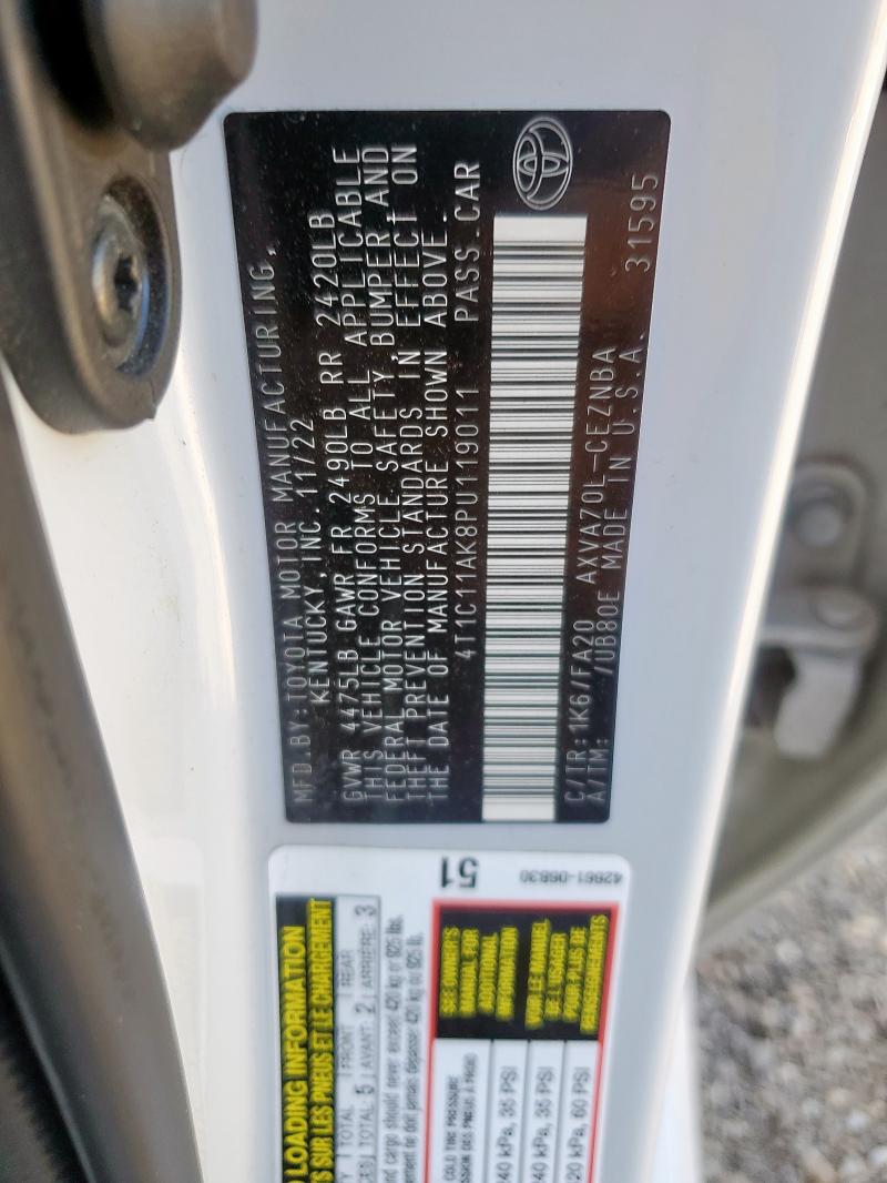 4T1C11AK8PU119011 - 2023 TOYOTA CAMRY LE WHITE photo 12