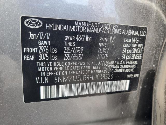 5NMZU3LB3HH038523 - 2017 HYUNDAI SANTA FE S ნაცრისფერი ფოტო 14