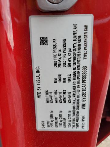 5YJ3E1EA1PF553693 - 2023 TESLA MODEL 3 Красный фото 12