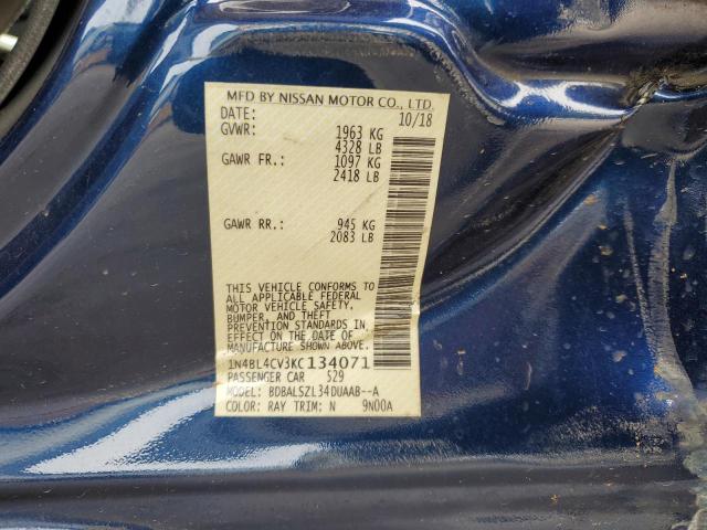 1N4BL4CV3KC134071 - 2019 NISSAN ALTIMA SR BLUE photo 12