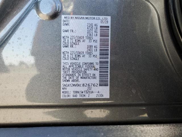 5N1AT2MV0KC826762 - 2019 NISSAN ROGUE S GRAY photo 14