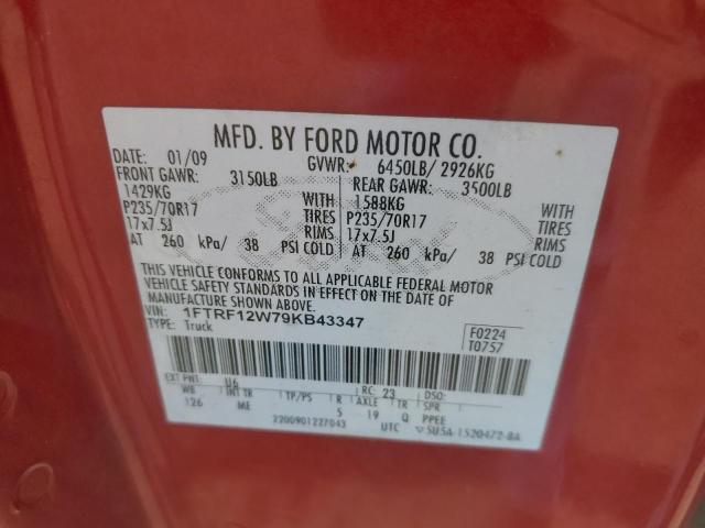 1FTRF12W79KB43347 - 2009 FORD F150 RED photo 12