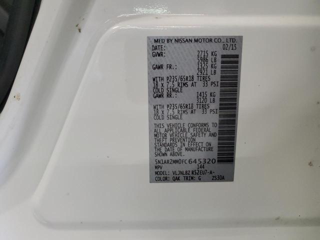 5N1AR2MM0FC645320 - 2015 NISSAN PATHFINDER S WHITE photo 13