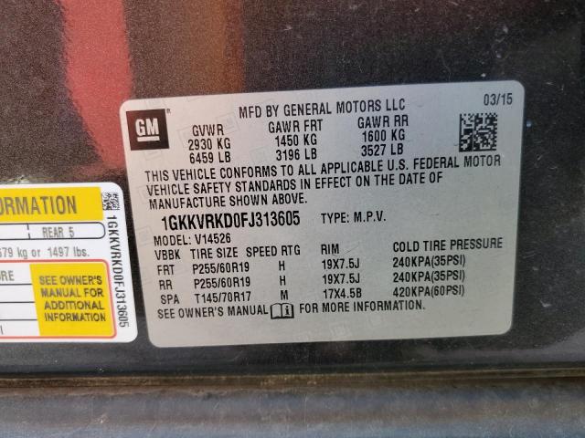 1GKKVRKD0FJ313605 - 2015 GMC ACADIA SLT-1 CHARCOAL photo 13