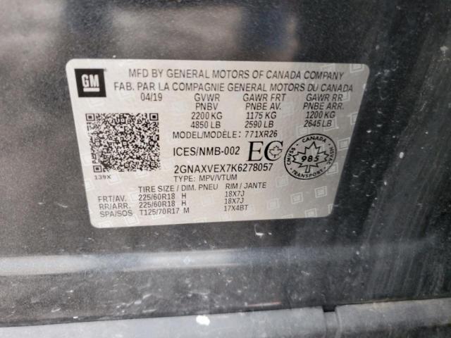 2GNAXVEX7K6278057 - 2019 CHEVROLET EQUINOX LT GRAY photo 12