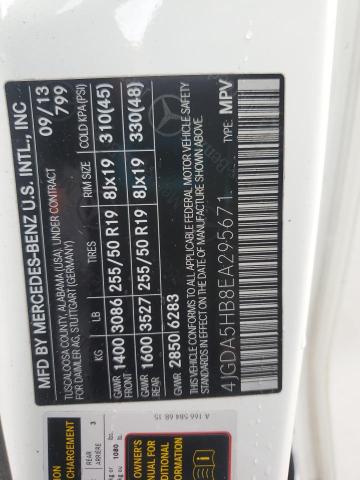 4JGDA5HB8EA295671 - 2014 MERCEDES-BENZ ML 350 4MATIC WHITE photo 12