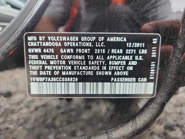 1VWBP7A35CC038829 - 2012 VOLKSWAGEN PASSAT SE BLACK photo 12