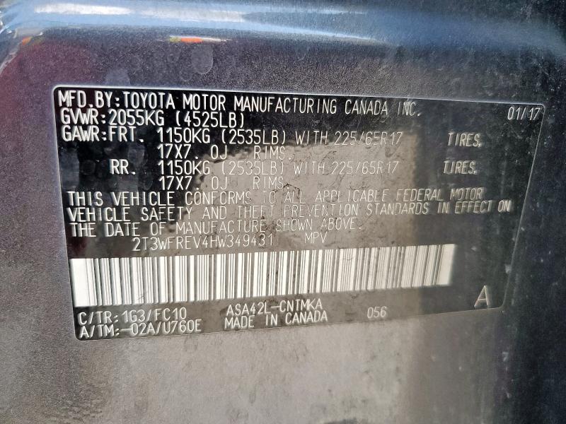 2T3WFREV4HW349431 - 2017 TOYOTA RAV4 XLE Grafit foto 14