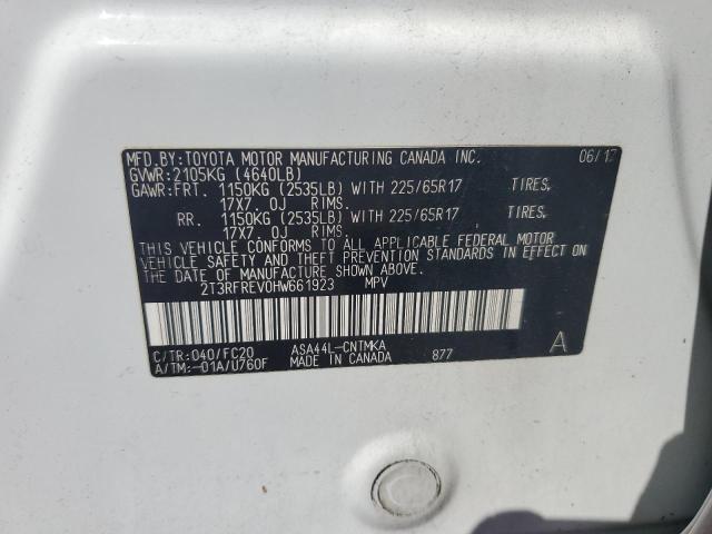 2T3RFREV0HW661923 - 2017 TOYOTA RAV4 XLE WHITE photo 13