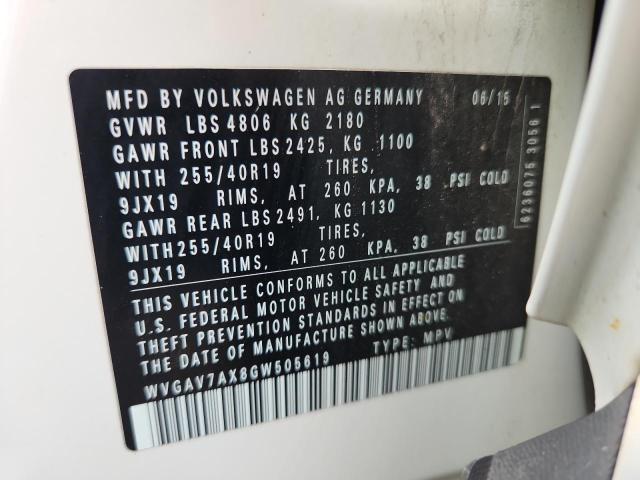 WVGAV7AX8GW505619 - 2016 VOLKSWAGEN TIGUAN S WHITE photo 13