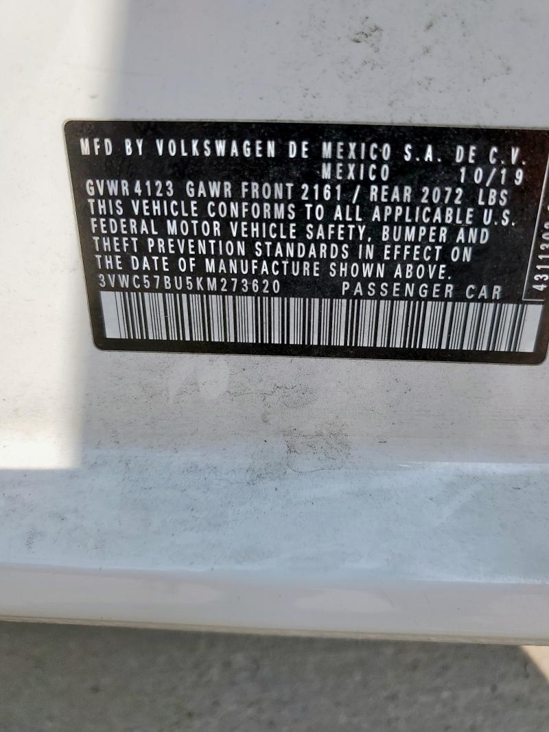 3VWC57BU5KM273620 - 2019 VOLKSWAGEN JETTA S 白色 照片 12