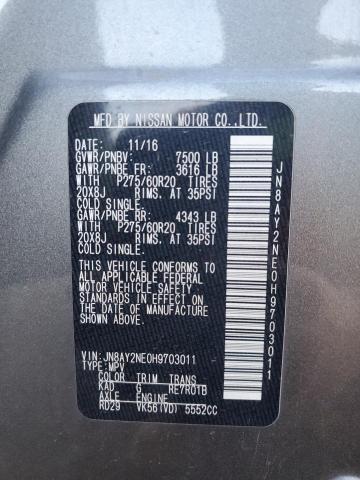 JN8AY2NE0H9703011 - 2017 NISSAN ARMADA PLATINUM CHARCOAL photo 13