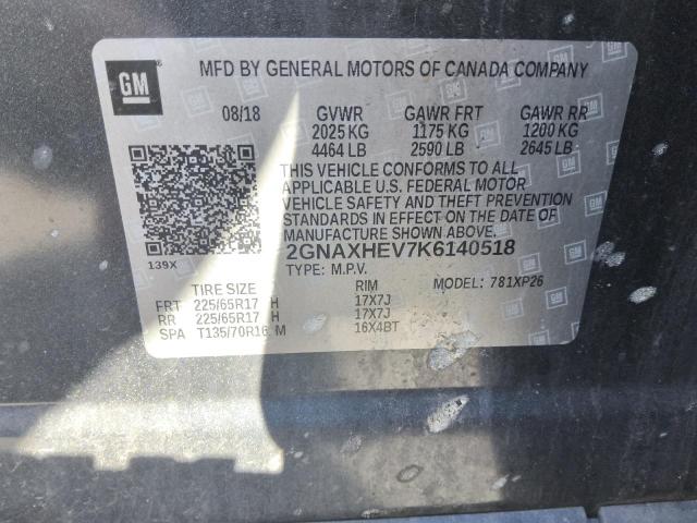 2GNAXHEV7K6140518 - 2019 CHEVROLET EQUINOX LS Темно-сірий фото 13