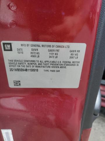 2G1WB5EK4B1158918 - 2011 CHEVROLET IMPALA LT MAROON photo 12