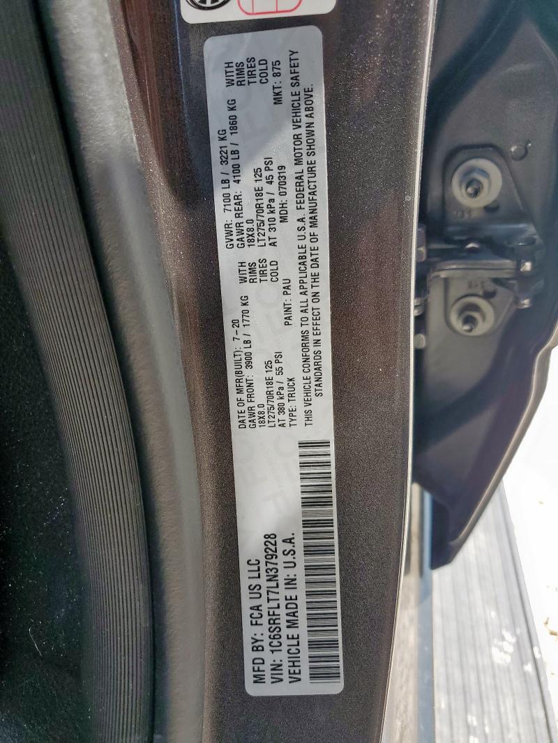 1C6SRFLT7LN379228 - 2020 RAM 1500 REBEL GRAY photo 12