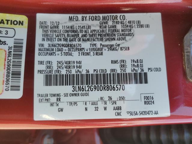 3LN6L2G90DR806570 - 2013 LINCOLN MKZ RED photo 12