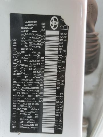 5YFBURHE6JP816140 - 2018 TOYOTA COROLLA L WHITE photo 12