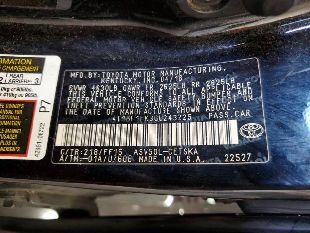 4T1BF1FK3GU243225 - 2016 TOYOTA CAMRY LE BLACK photo 12