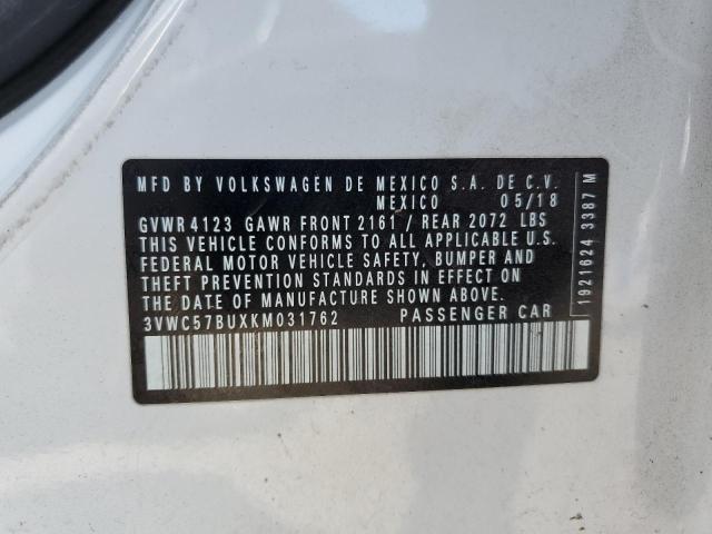 3VWC57BUXKM031762 - 2019 VOLKSWAGEN JETTA S თეთრი ფოტო 12