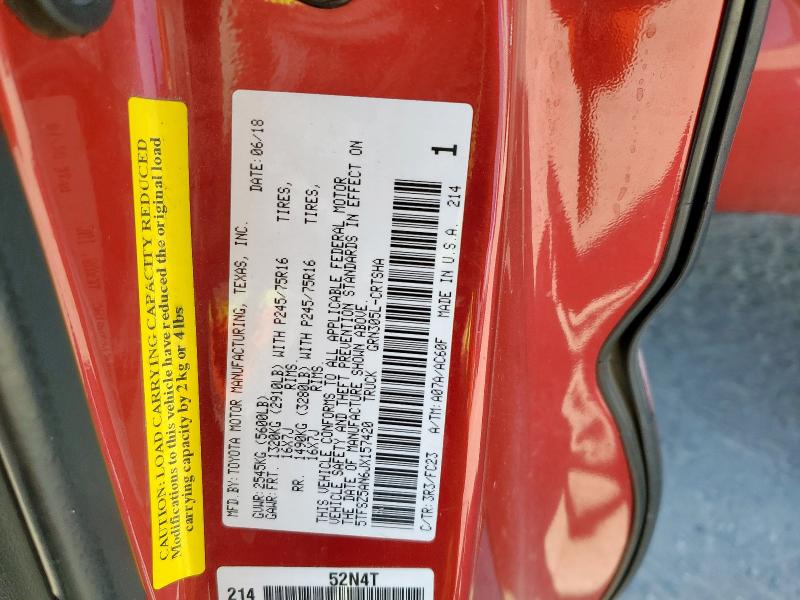 5TFSZ5AN6JX157420 - 2018 TOYOTA TACOMA ACCESS CAB Czerwony zdjęcie 12