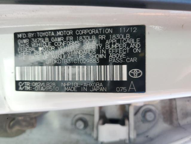 JTDKDTB31C1029883 - 2012 TOYOTA PRIUS C 白色 照片 12