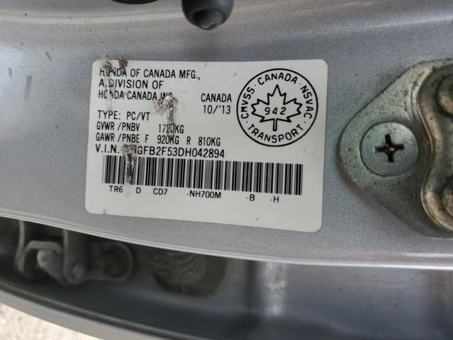2HGFB2F53DH042894 - 2013 HONDA CIVIC LX SILVER photo 12