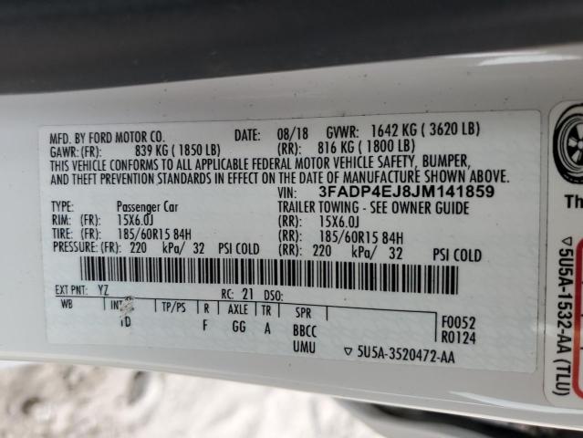 3FADP4EJ8JM141859 - 2018 FORD FIESTA SE Beyaz fotoğraf 12