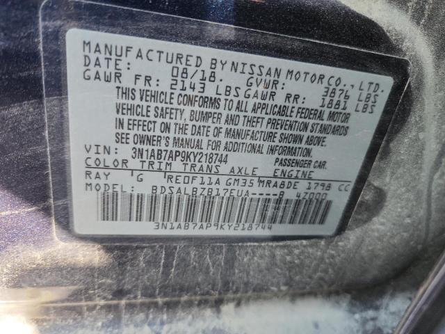3N1AB7AP9KY218744 - 2019 NISSAN SENTRA S Mavi fotoğraf 12