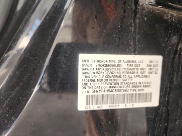 5FNYF4H54CB007693 - 2012 HONDA PILOT EXL BLACK photo 13
