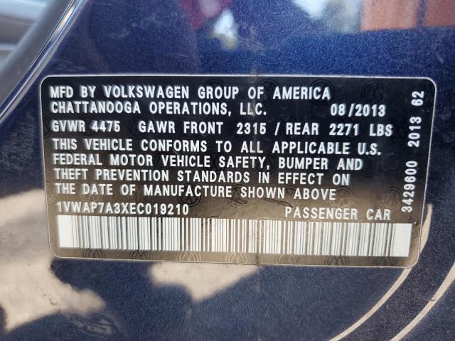 1VWAP7A3XEC019210 - 2014 VOLKSWAGEN PASSAT S BLUE photo 12