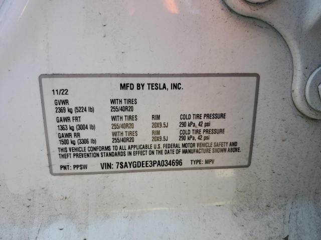 7SAYGDEE3PA034696 - 2023 TESLA MODEL Y თეთრი ფოტო 12