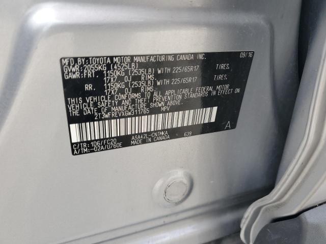 2T3WFREVXGW311765 - 2016 TOYOTA RAV4 XLE SILVER photo 13